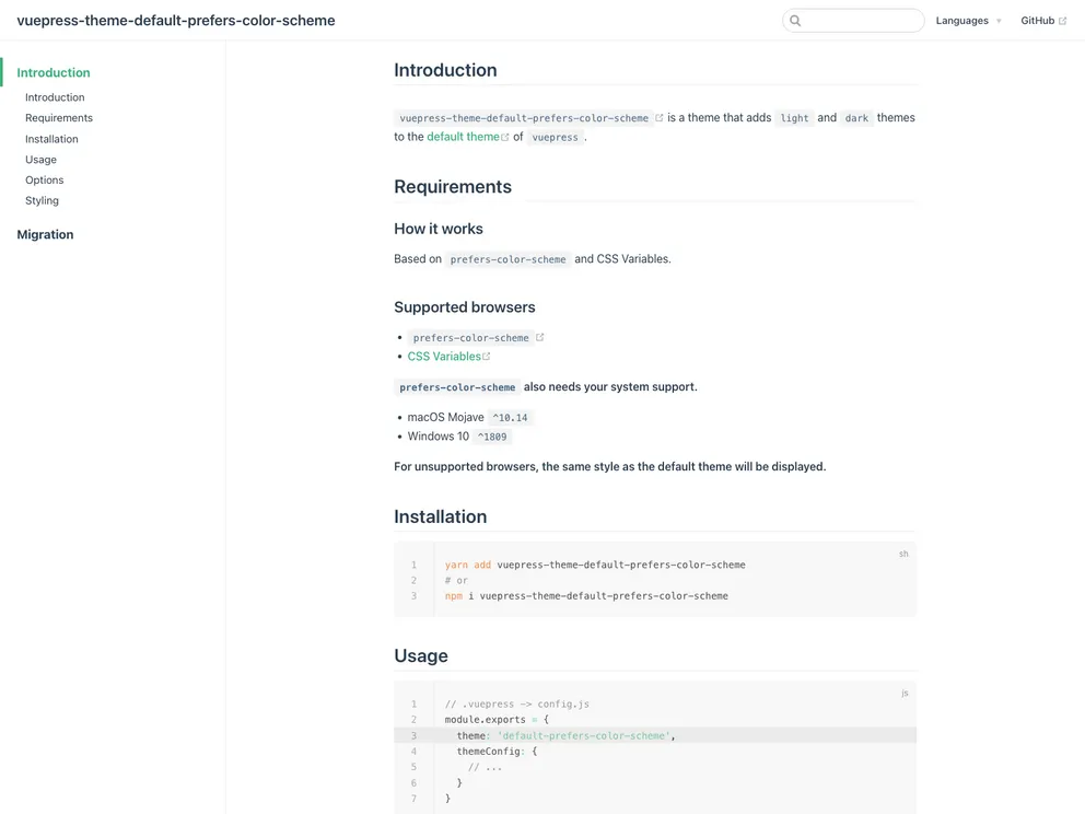 Vuepress Theme Default Prefers Color Scheme screenshot